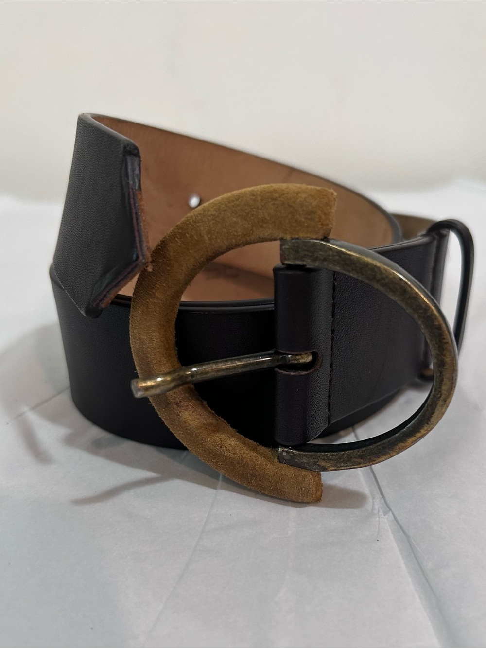 Per Se by Carlisle Italian Leather Belt XS – Suede Brass Oval Buckle
